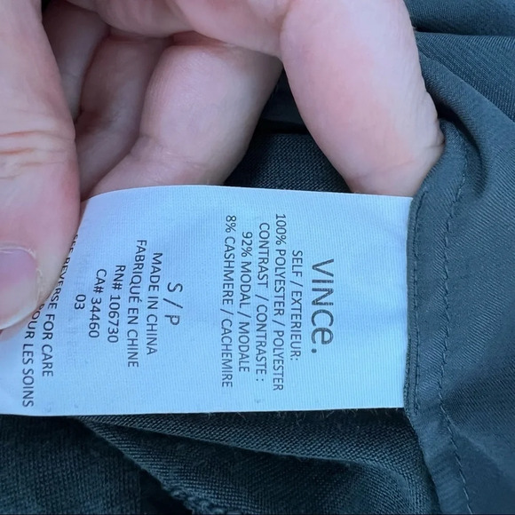 Vince Long Sleeve Split Neck Pullover Blouse Cashmere Blend Gray Green - Picture 6 of 6